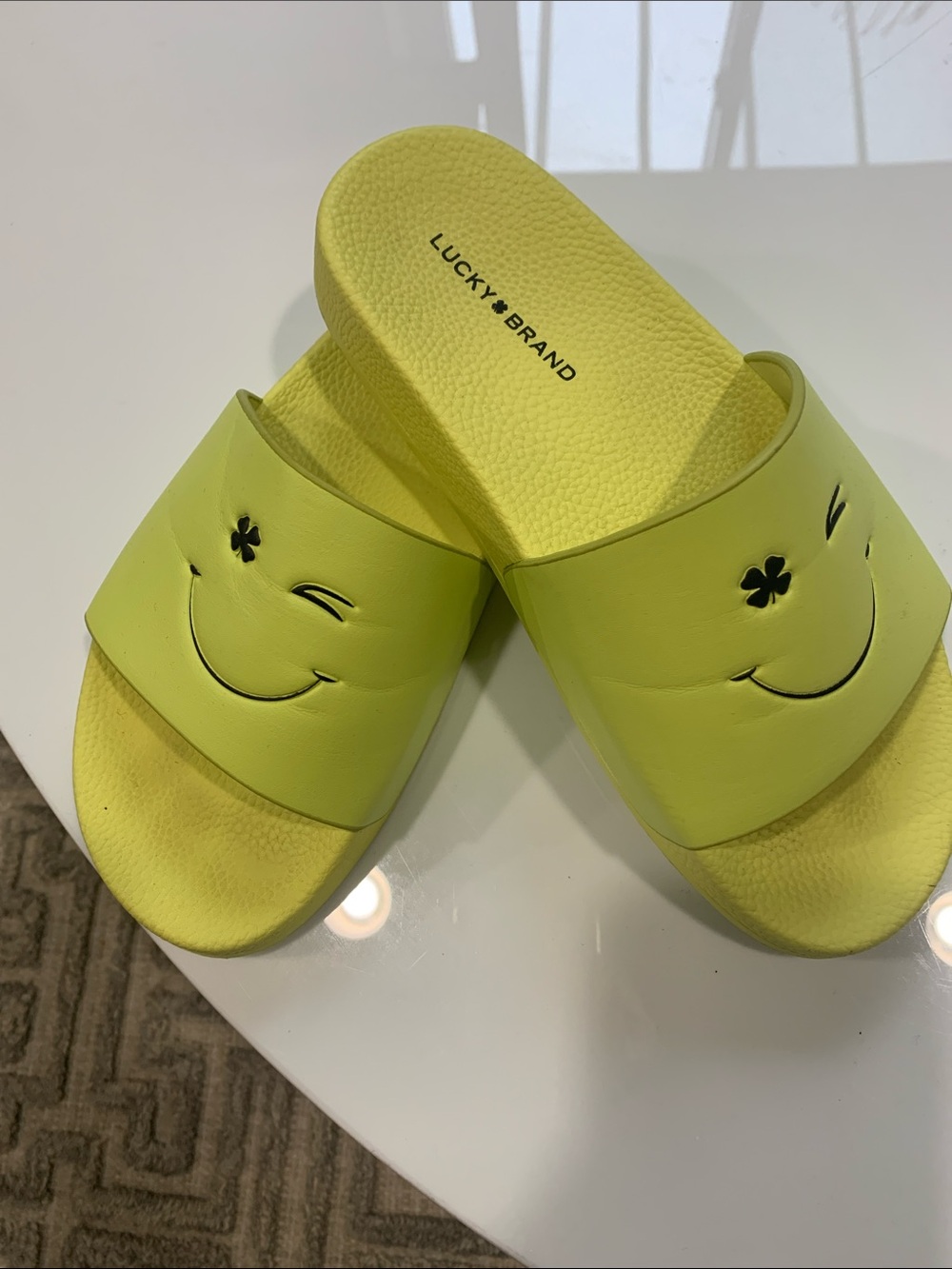 Lucky Brand Lime Green Smiley Slide Sandals